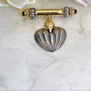 Two Tone Metal Blue Faux Cabochon Heart Brooch